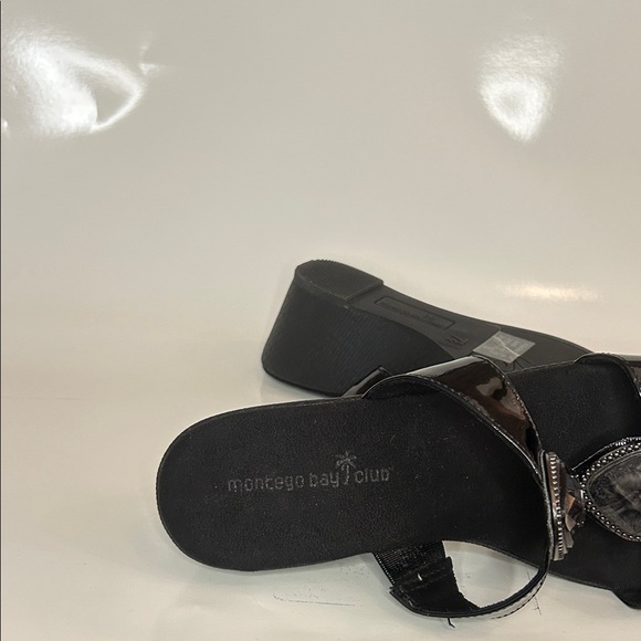 Montego Bay Club Glossy Black Sandals with Jewel Detail - Picture 7 of 9
